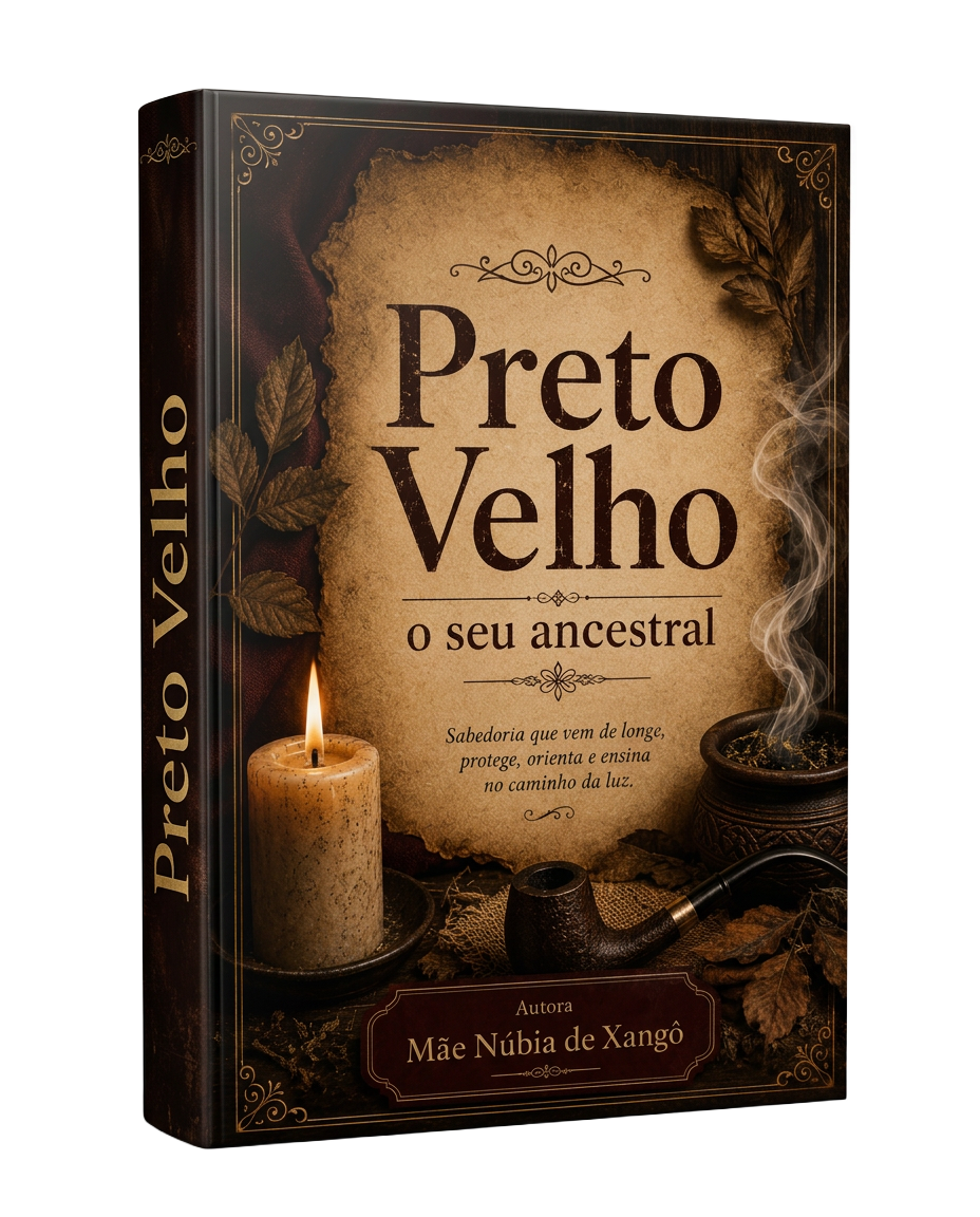 Mockup 3D do e-book Preto Velho, o seu ancestral, de Mãe Núbia de Xangô